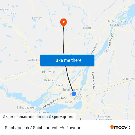 Saint-Joseph / Saint-Laurent to Rawdon map