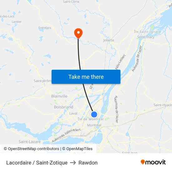 Lacordaire / Saint-Zotique to Rawdon map