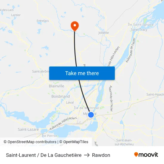 Saint-Laurent / De La Gauchetière to Rawdon map