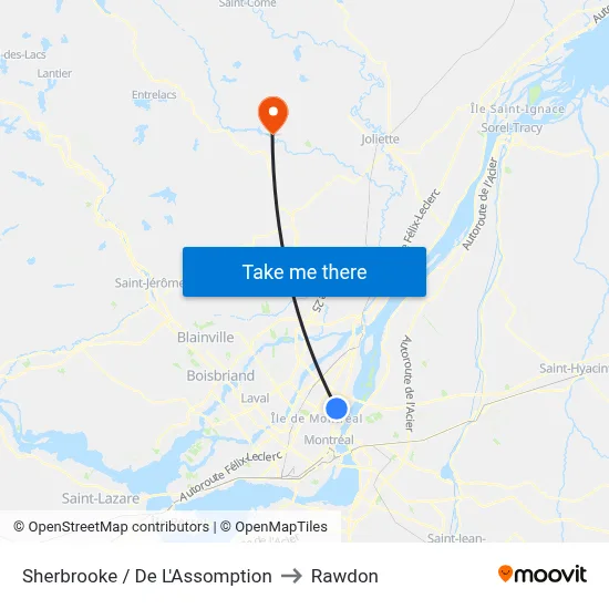 Sherbrooke / De L'Assomption to Rawdon map