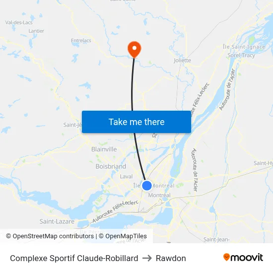 Complexe Sportif Claude-Robillard to Rawdon map