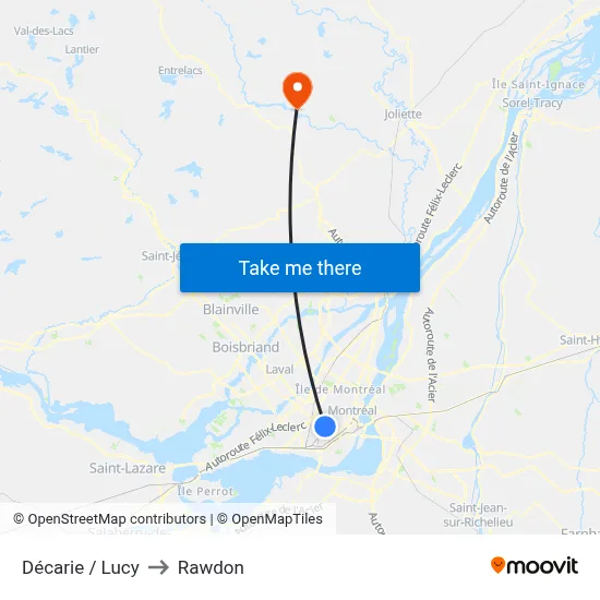 Décarie / Lucy to Rawdon map