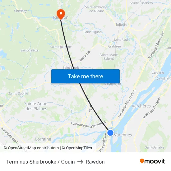 Terminus Sherbrooke / Gouin to Rawdon map