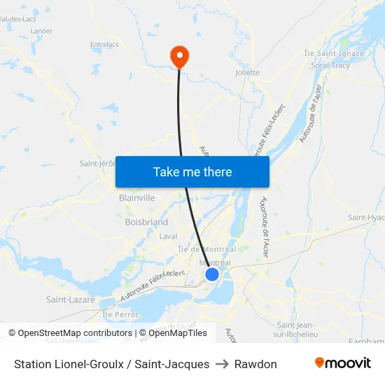 Station Lionel-Groulx / Saint-Jacques to Rawdon map