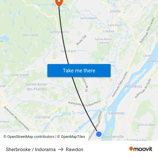 Sherbrooke / Indorama to Rawdon map