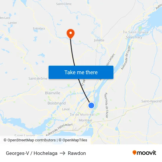 Georges-V / Hochelaga to Rawdon map