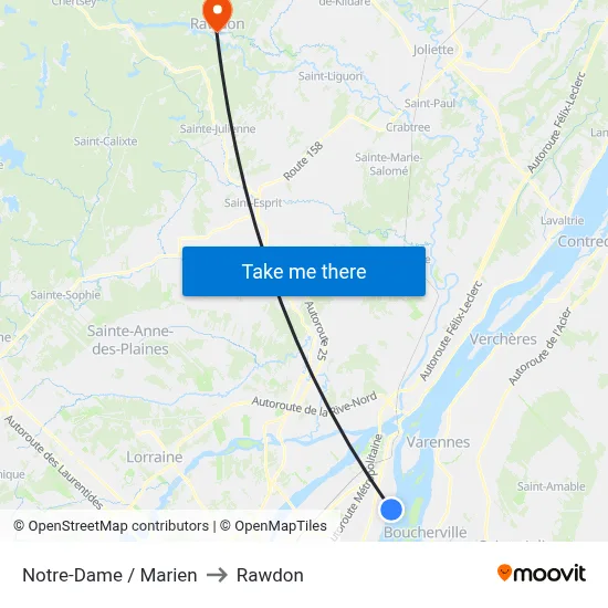 Notre-Dame / Marien to Rawdon map