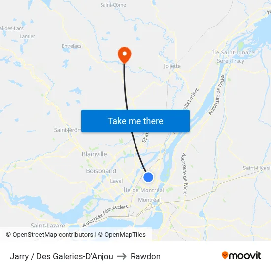 Jarry / Des Galeries-D'Anjou to Rawdon map
