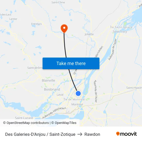 Des Galeries-D'Anjou / Saint-Zotique to Rawdon map
