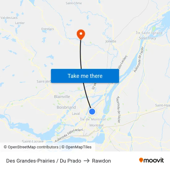 Des Grandes-Prairies / Du Prado to Rawdon map