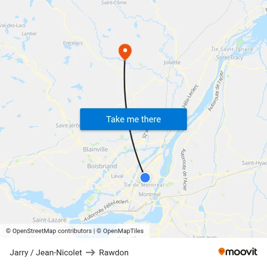 Jarry / Jean-Nicolet to Rawdon map
