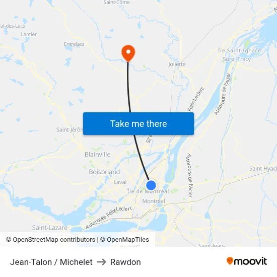 Jean-Talon / Michelet to Rawdon map