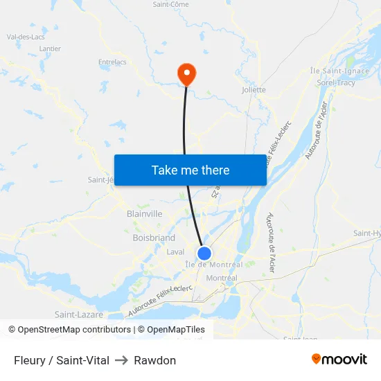 Fleury / Saint-Vital to Rawdon map