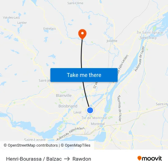 Henri-Bourassa / Balzac to Rawdon map