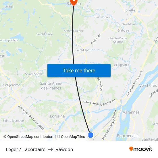 Léger / Lacordaire to Rawdon map