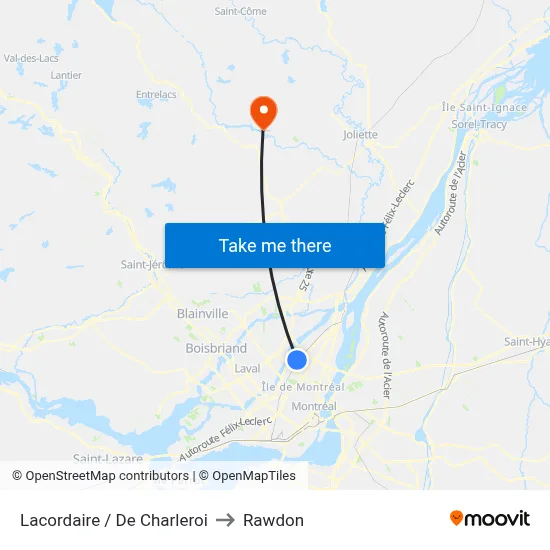 Lacordaire / De Charleroi to Rawdon map