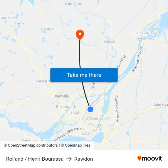 Rolland / Henri-Bourassa to Rawdon map