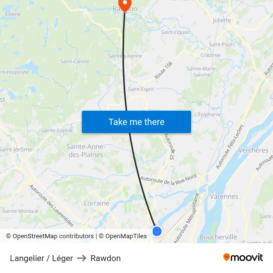 Langelier / Léger to Rawdon map