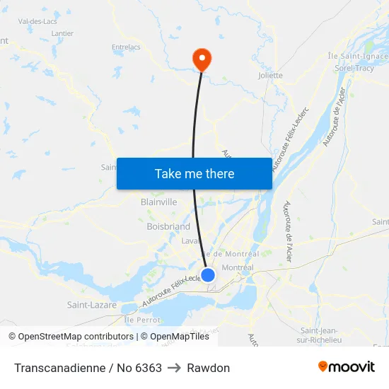 Transcanadienne / No 6363 to Rawdon map