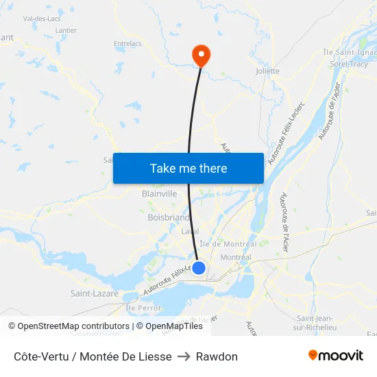 Côte-Vertu / Montée De Liesse to Rawdon map