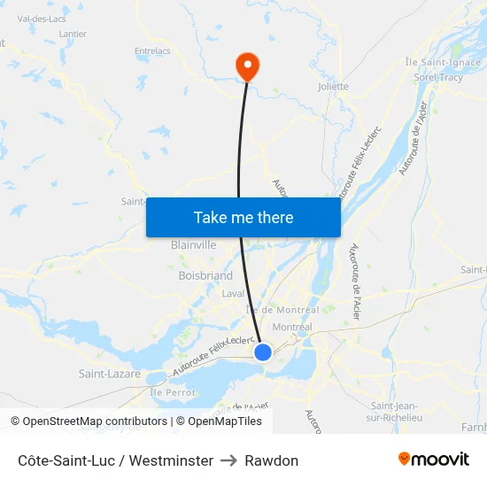 Côte-Saint-Luc / Westminster to Rawdon map