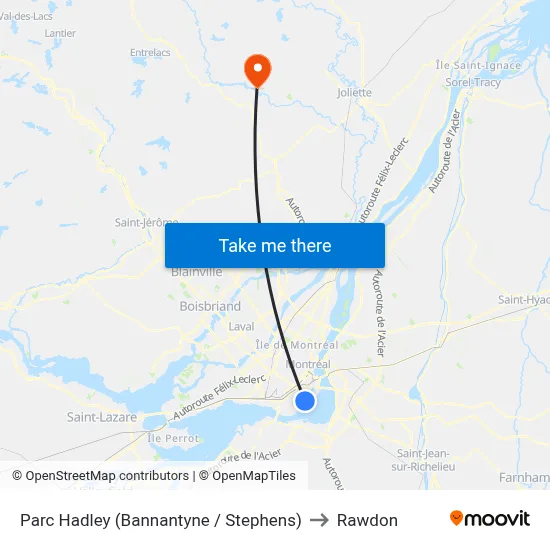 Parc Hadley (Bannantyne / Stephens) to Rawdon map