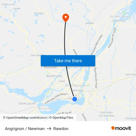 Angrignon / Newman to Rawdon map