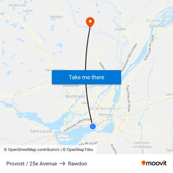 Provost / 25e Avenue to Rawdon map