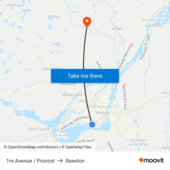 1re Avenue / Provost to Rawdon map