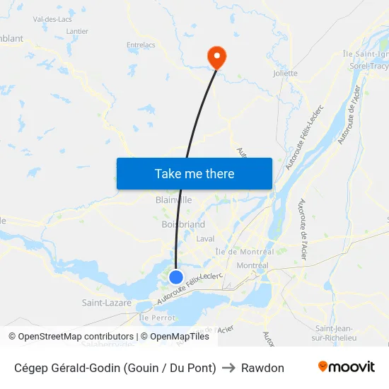 Cégep Gérald-Godin (Gouin / Du Pont) to Rawdon map