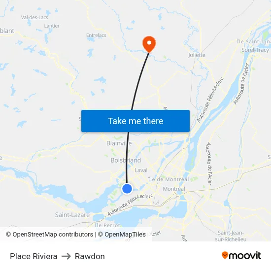 Place Riviera to Rawdon map
