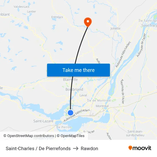 Saint-Charles / De Pierrefonds to Rawdon map