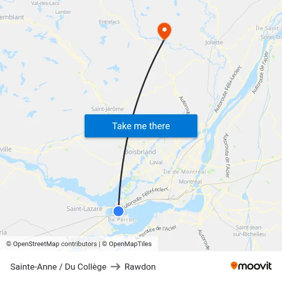 Sainte-Anne / Du Collège to Rawdon map