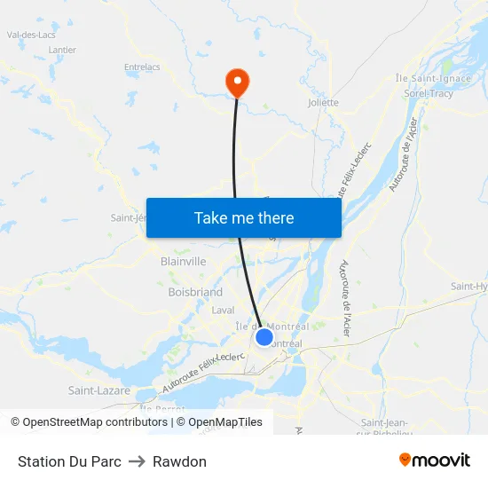 Station  Du Parc to Rawdon map