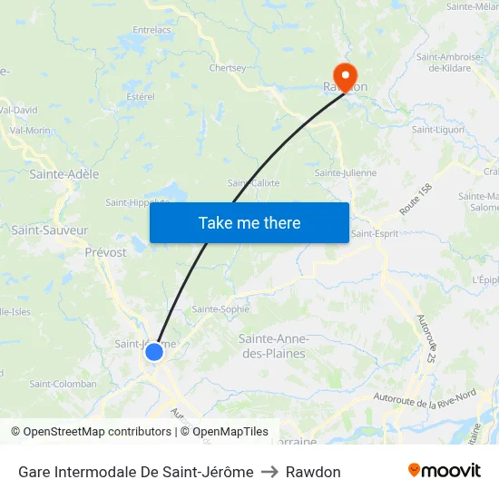 Gare Intermodale De Saint-Jérôme to Rawdon map
