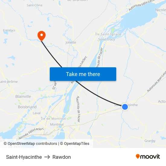 Saint-Hyacinthe to Rawdon map
