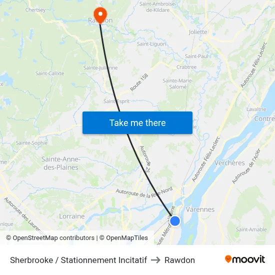 Sherbrooke / Stationnement Incitatif to Rawdon map