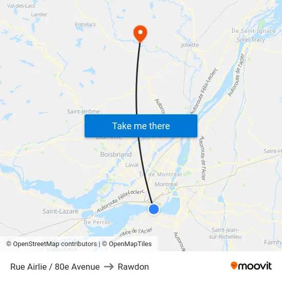 Rue Airlie / 80e Avenue to Rawdon map