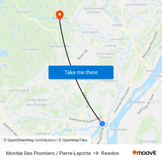 Montée Des Pionniers / Pierre-Laporte to Rawdon map
