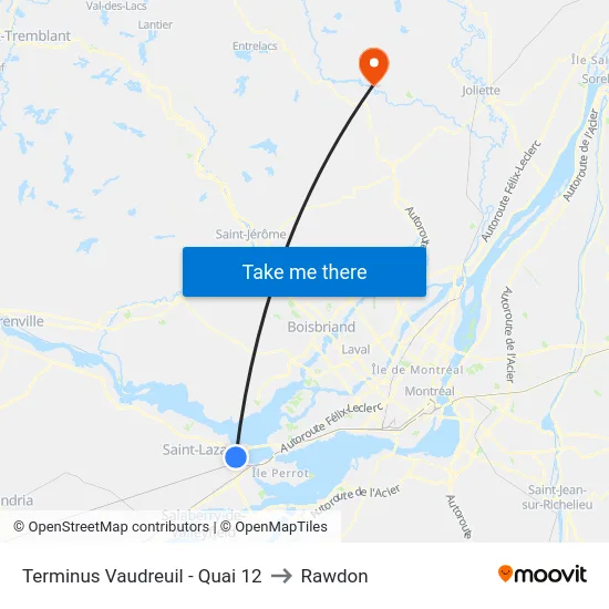 Terminus Vaudreuil - Quai 12 to Rawdon map