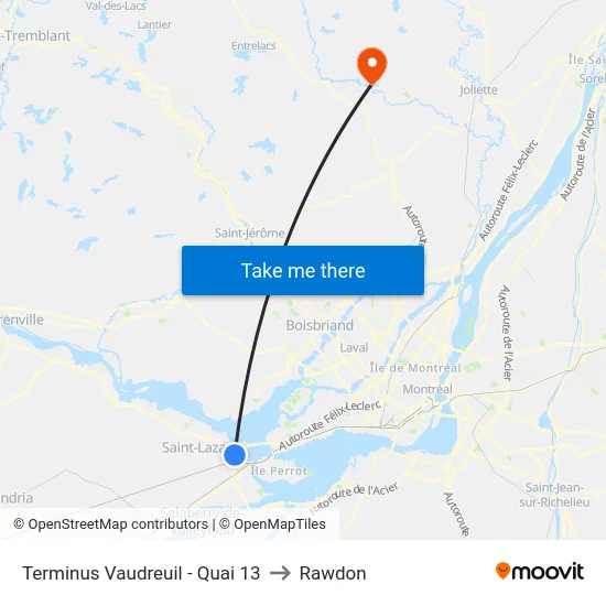 Terminus Vaudreuil - Quai 13 to Rawdon map