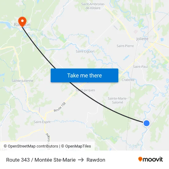 Route 343 / Montée Ste-Marie to Rawdon map