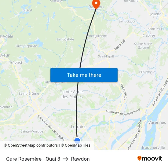 Gare Rosemère - Quai 3 to Rawdon map