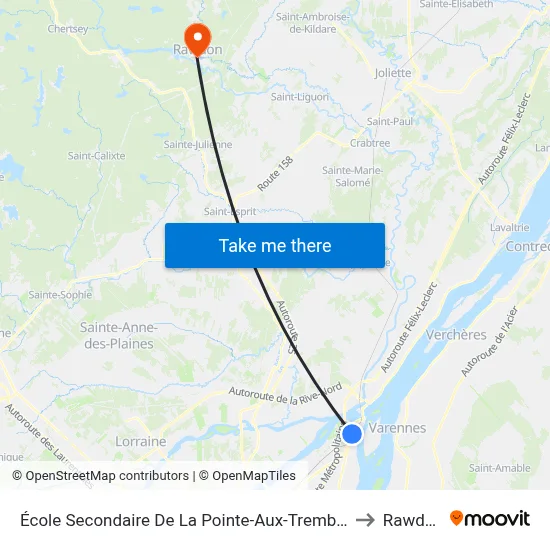 École Secondaire De La Pointe-Aux-Trembles to Rawdon map