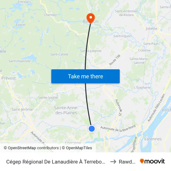 Cégep Régional De Lanaudière À Terrebonne to Rawdon map