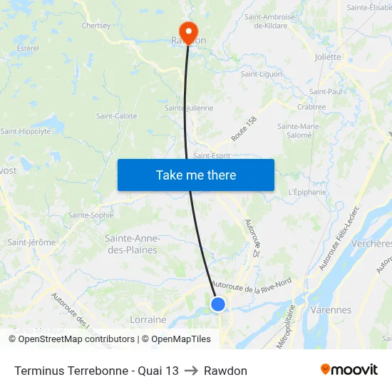 Terminus Terrebonne - Quai 13 to Rawdon map