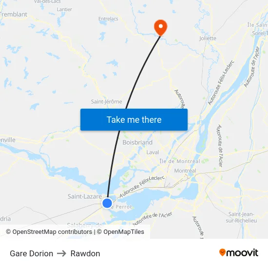 Gare Dorion to Rawdon map