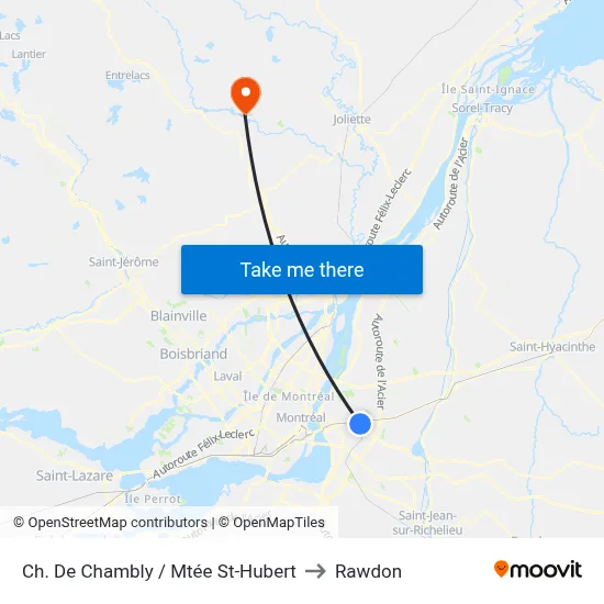 Ch. De Chambly / Mtée St-Hubert to Rawdon map