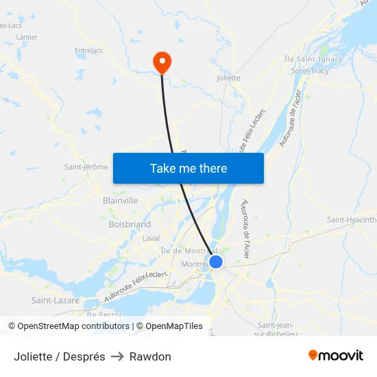 Joliette / Després to Rawdon map
