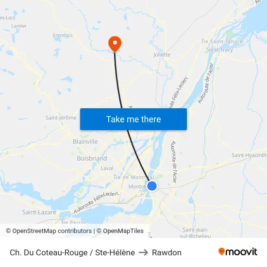 Ch. Du Coteau-Rouge / Ste-Hélène to Rawdon map